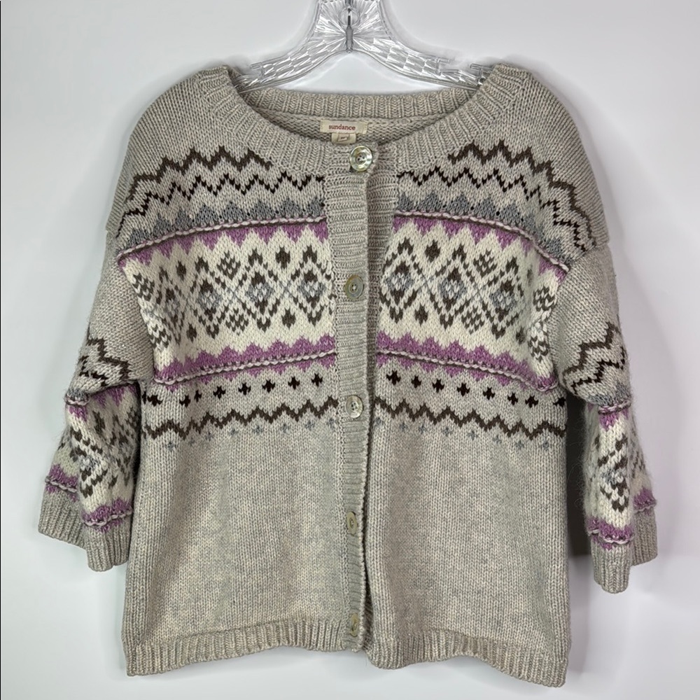 Sundance Fair Isle Nordic Short Sleeve Wool Blend Cardigan Sweater Size Medium